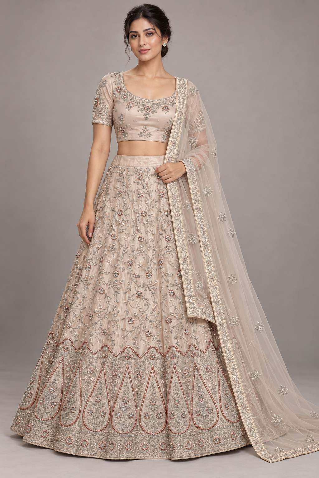 champagne embroidered lehenga — Raashi Silk House
