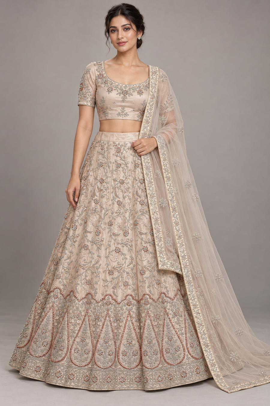 champagne embroidered lehenga — Raashi Silk House