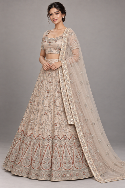 champagne embroidered lehenga — Raashi Silk House