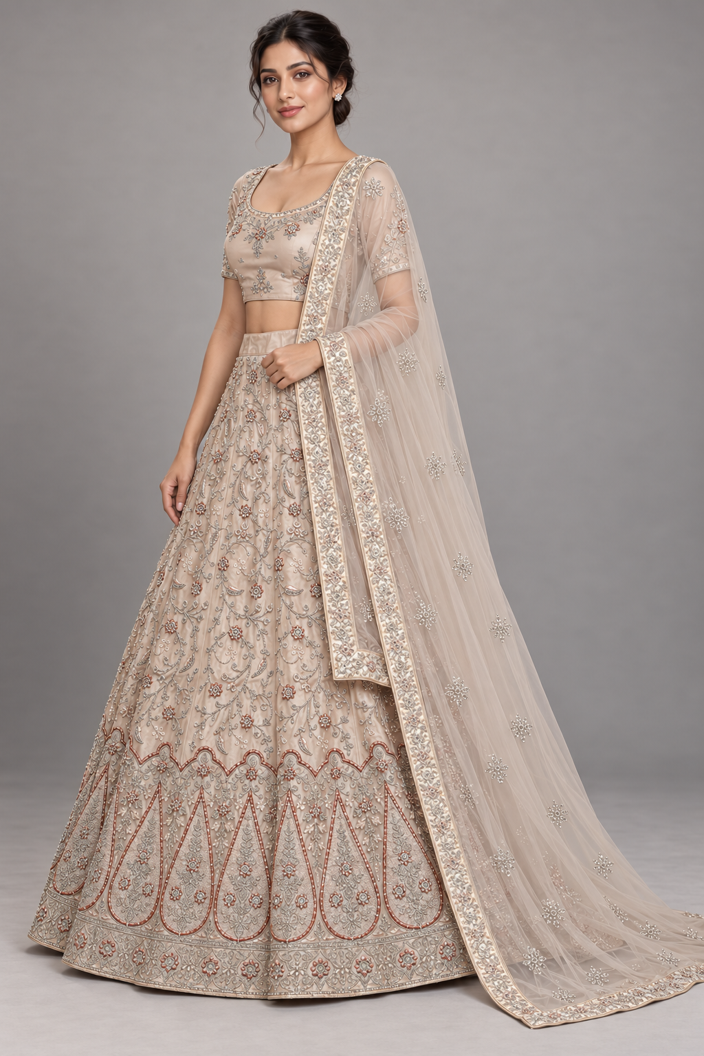 champagne embroidered lehenga — Raashi Silk House