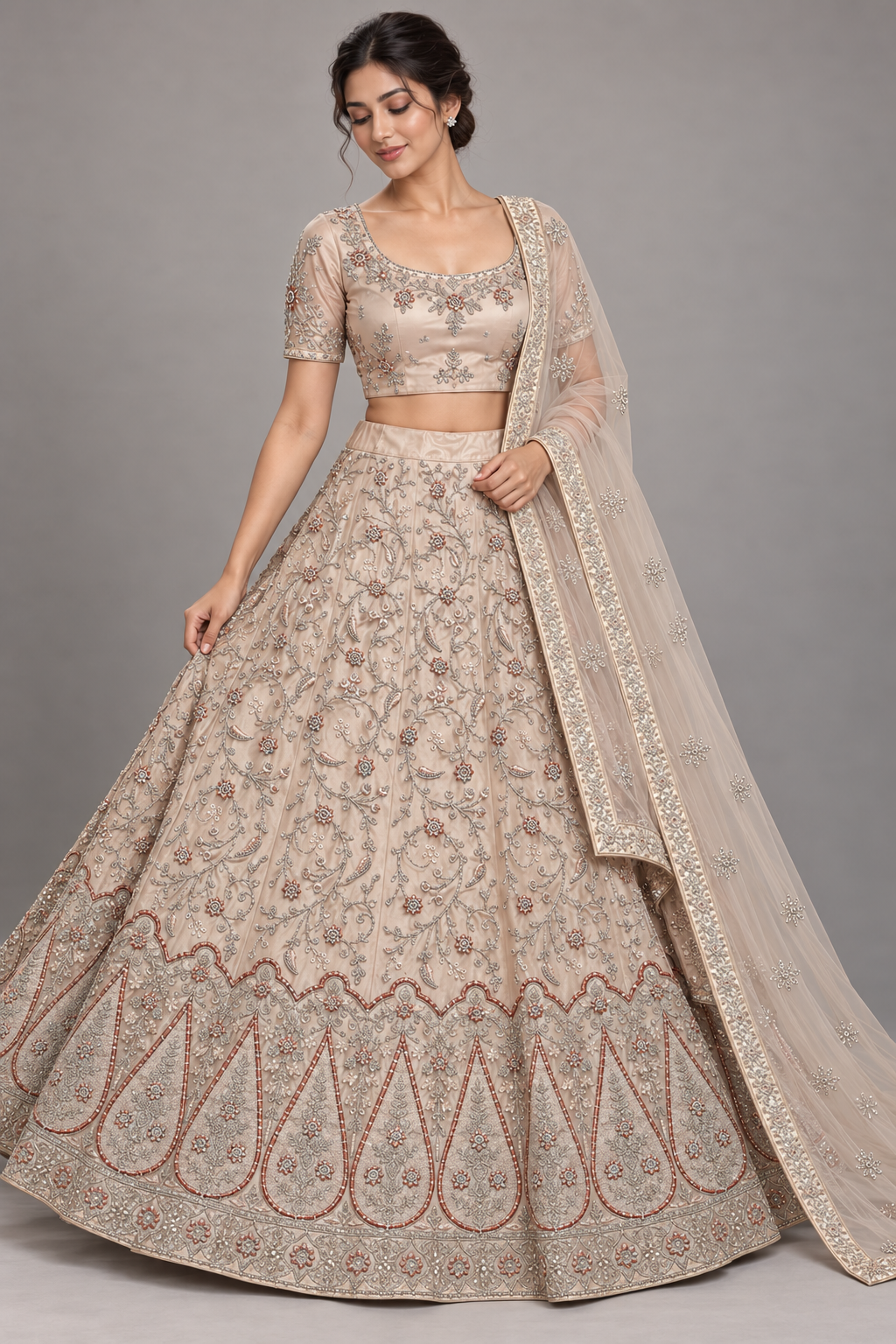 champagne embroidered lehenga — Raashi Silk House