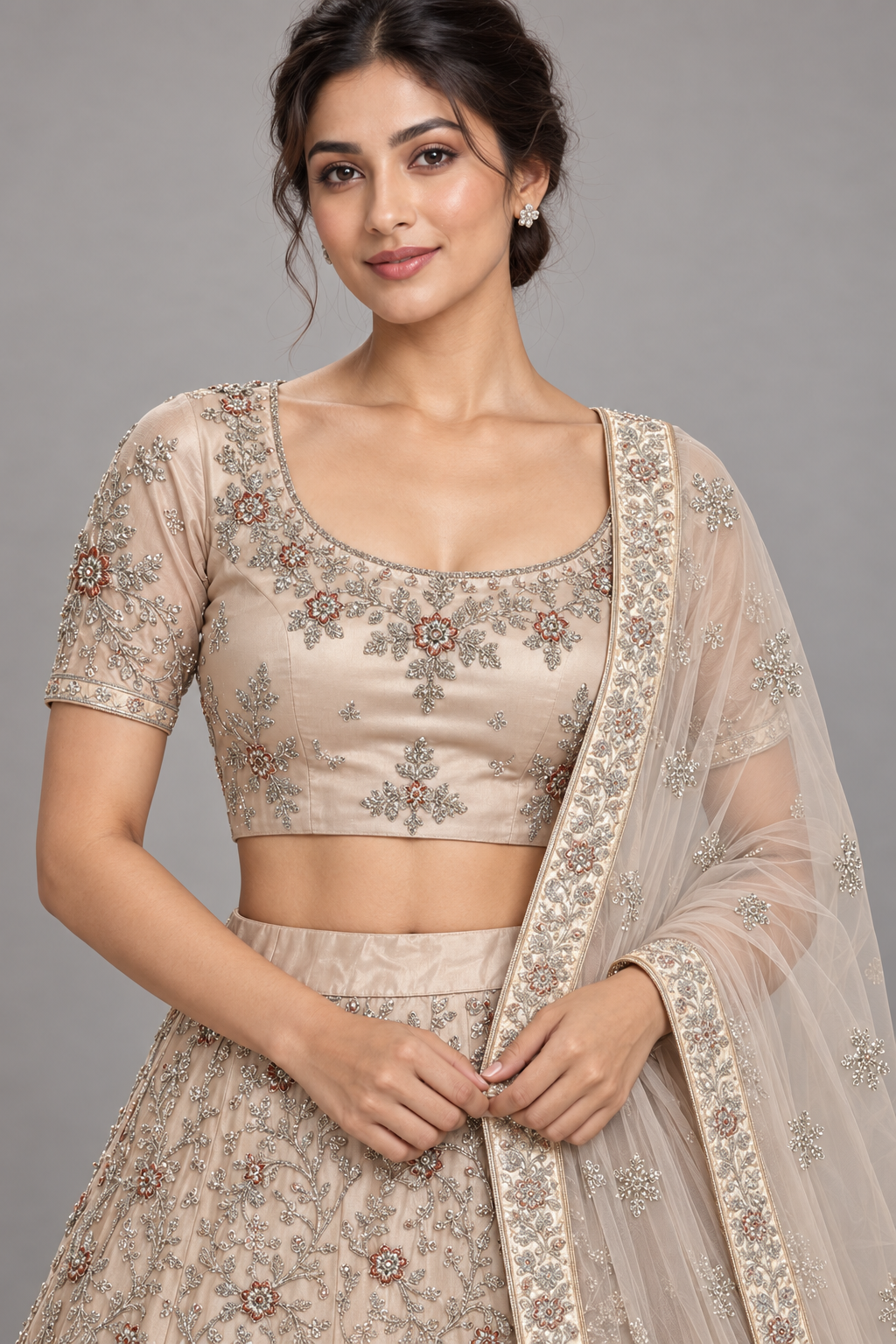 champagne embroidered lehenga — Raashi Silk House