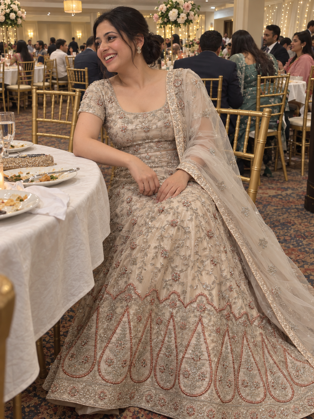 champagne embroidered lehenga — Raashi Silk House
