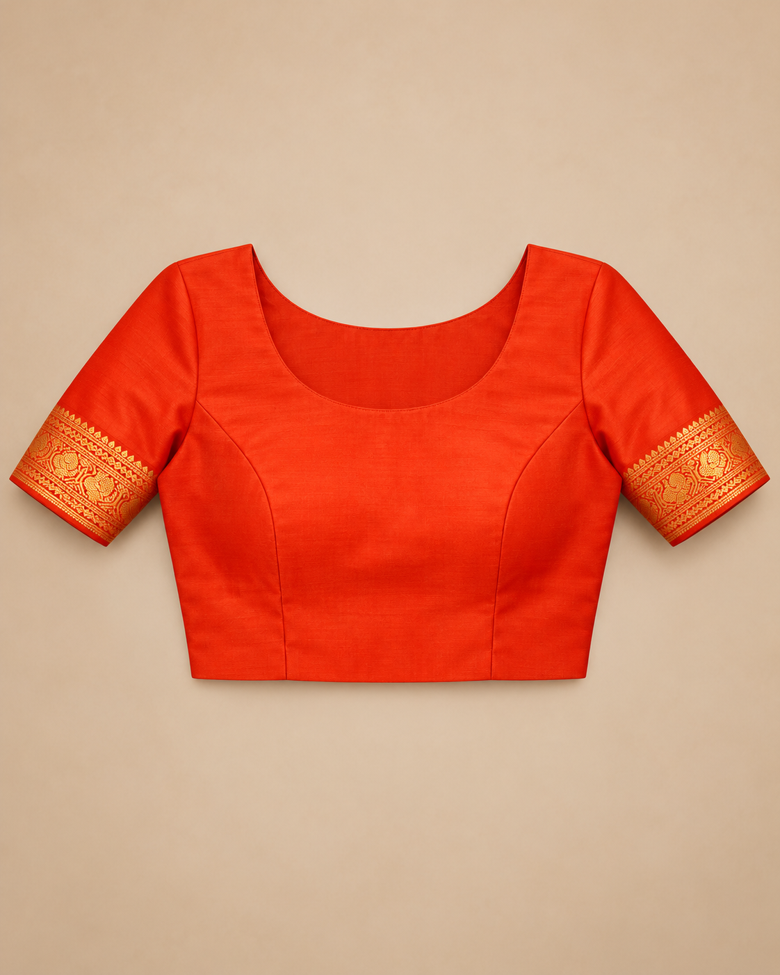 Orange stitched styling blouse with gold sleeve cuffs