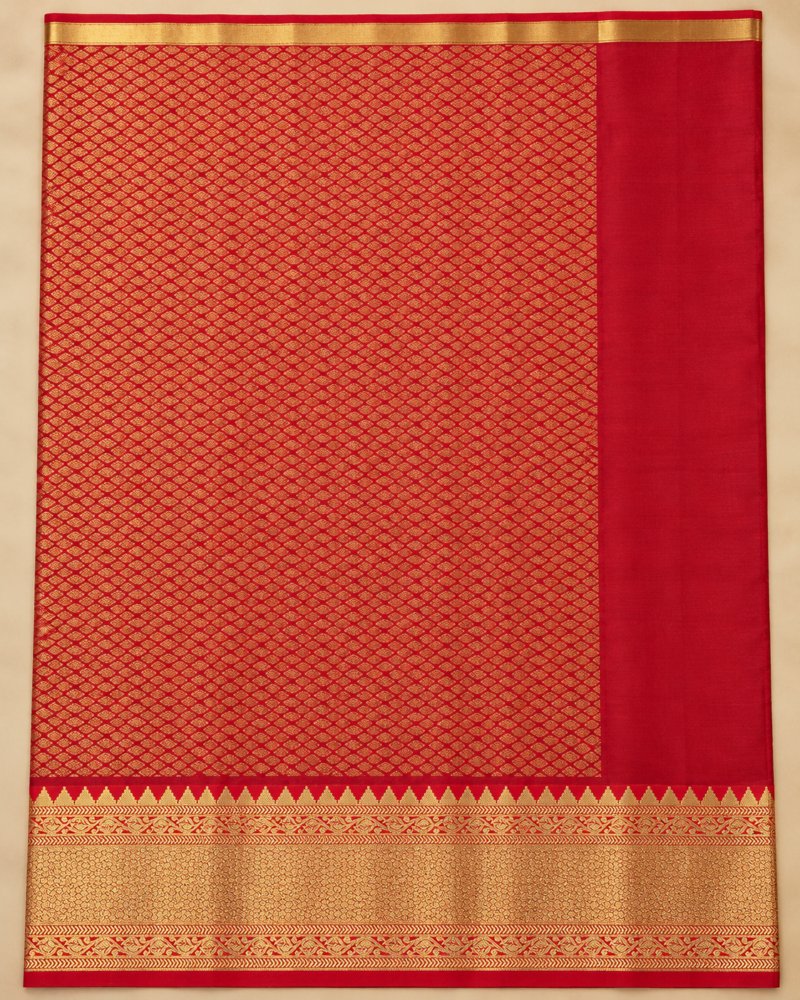 Red and gold pallu — navy blue silk saree