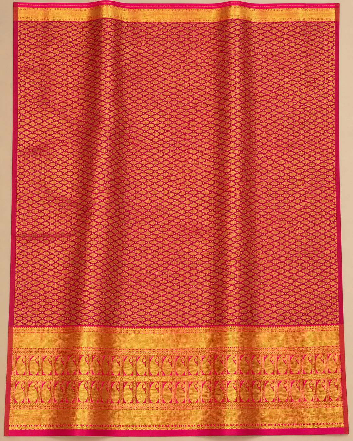 Pink and gold pallu — sage green silk saree