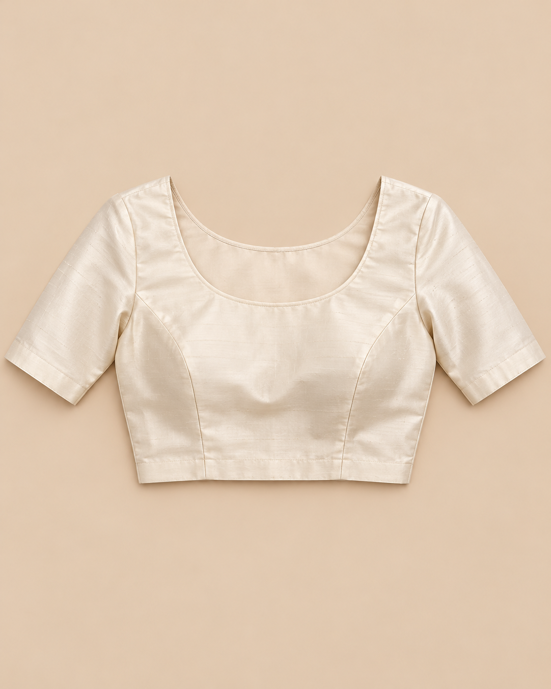 Stitched blouse styling example; unstitched fabric supplied — rust brown silk saree
