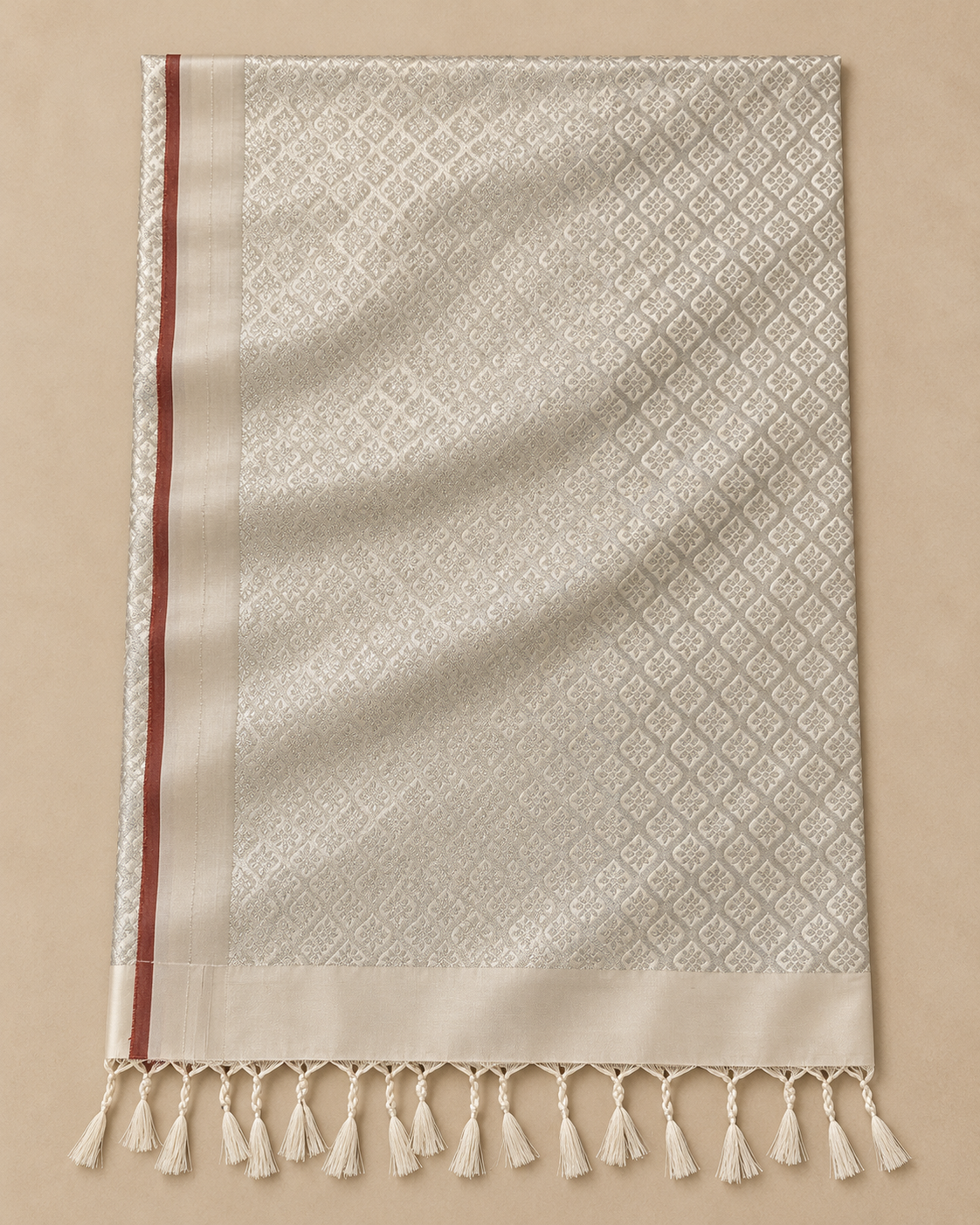 Silver pallu with tassels — rust brown silk saree