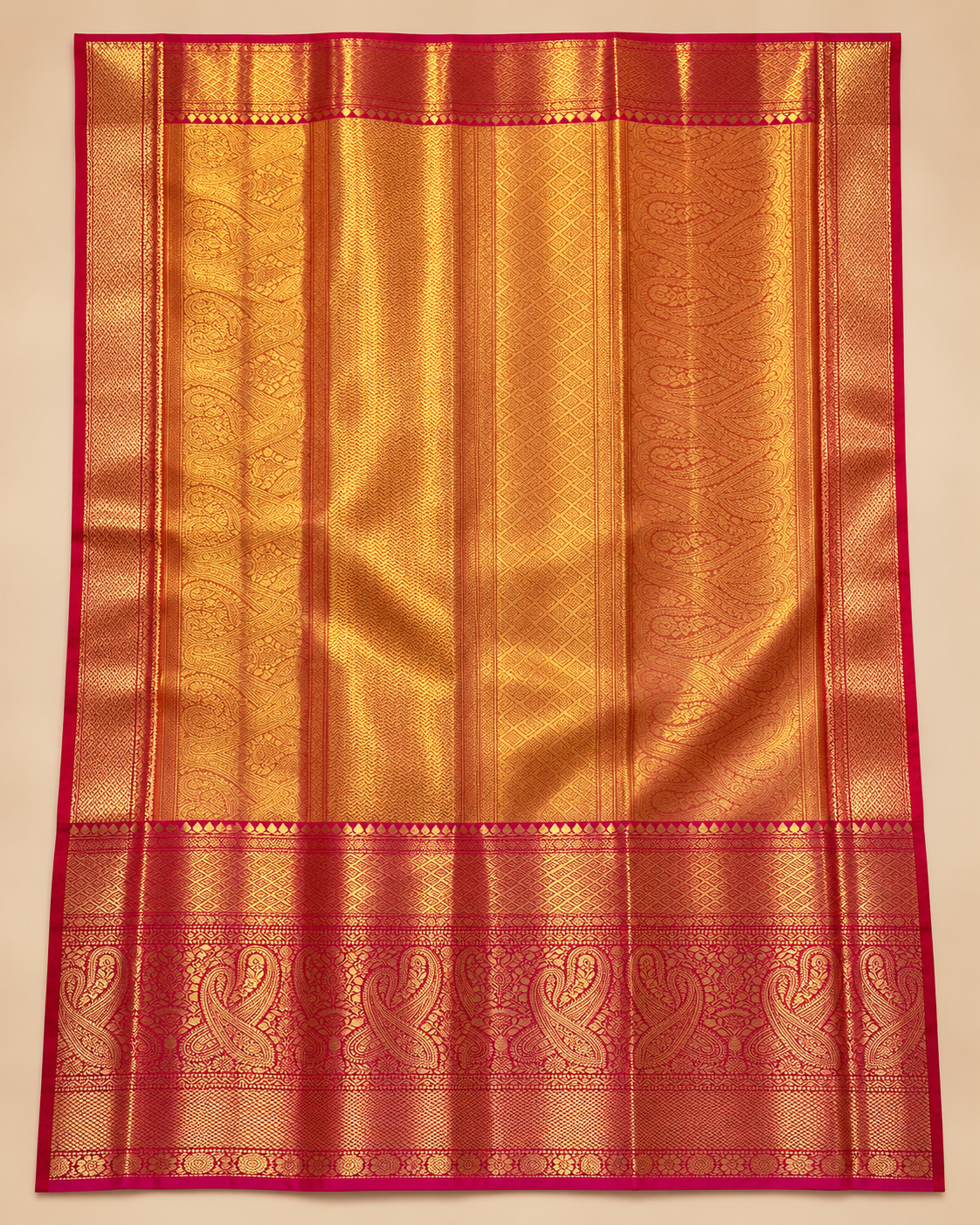 Gold and red patterned pallu — gold silk saree