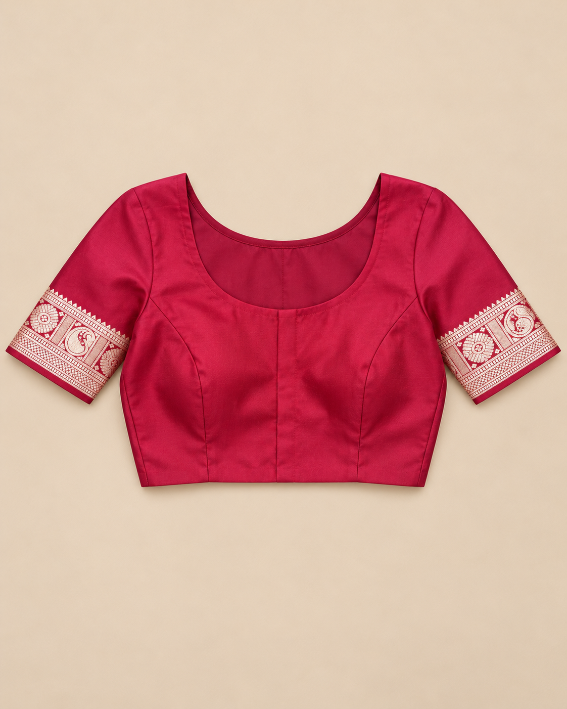 Stitched blouse styling example; unstitched fabric supplied — blue grey and raspberry silk saree