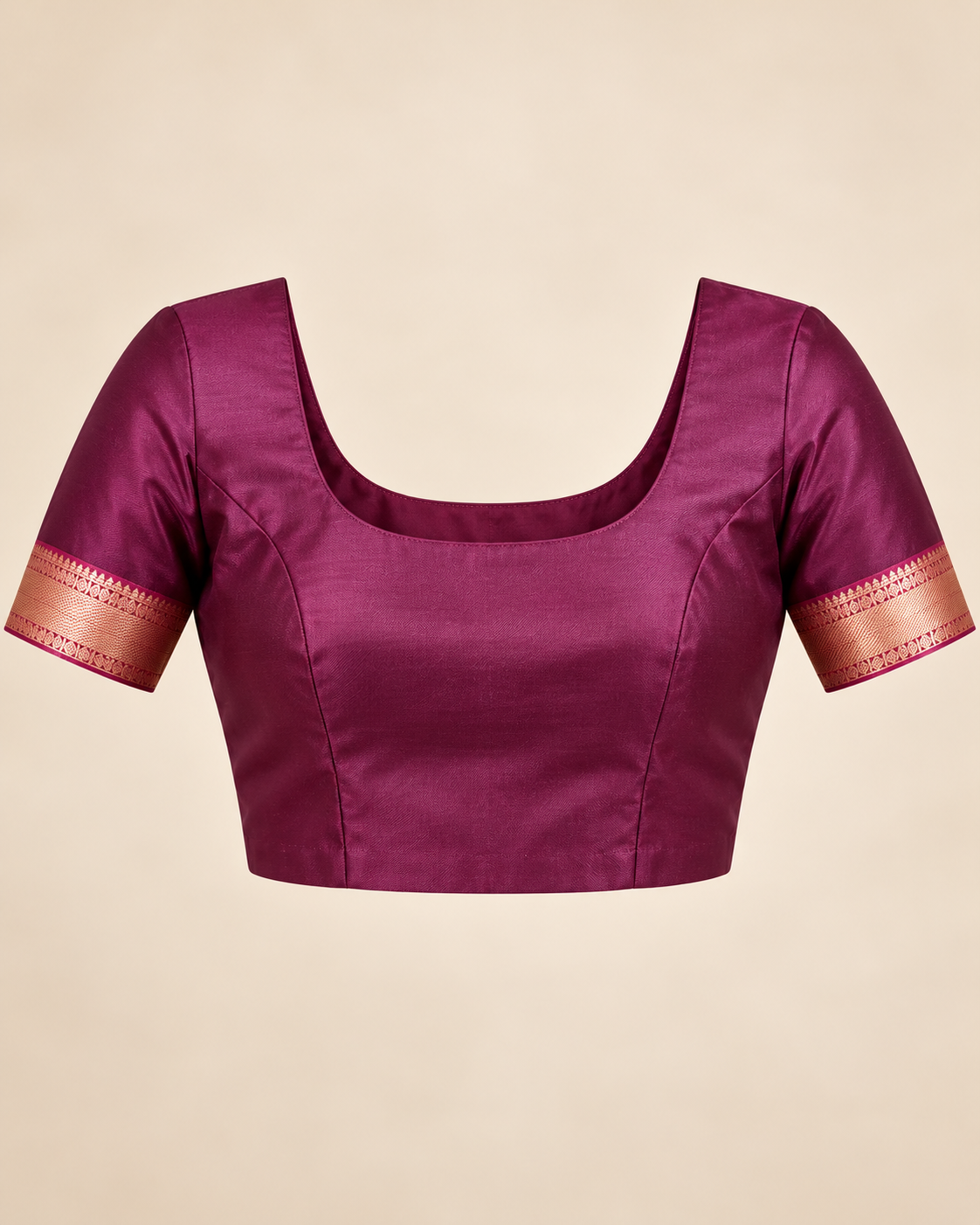 Plum stitched example blouse with copper sleeve cuffs