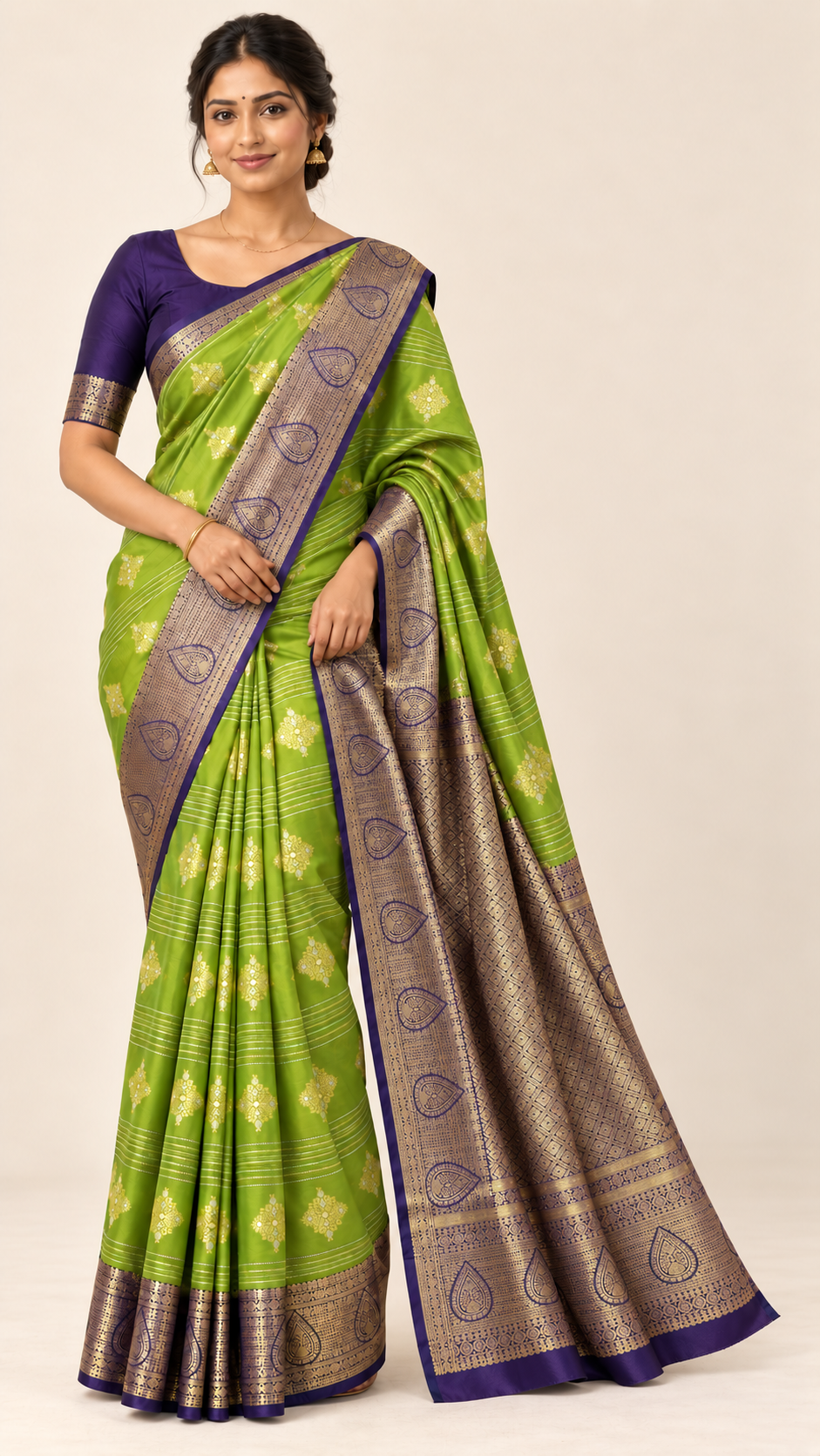 Natural drape of the gold and purple pallu
