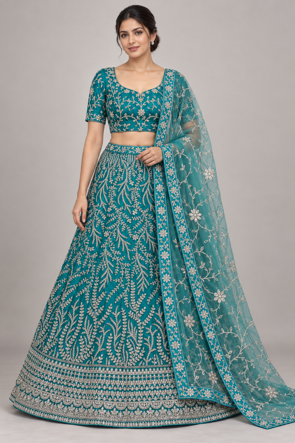 turquoise embroidered lehenga — Raashi Silk House