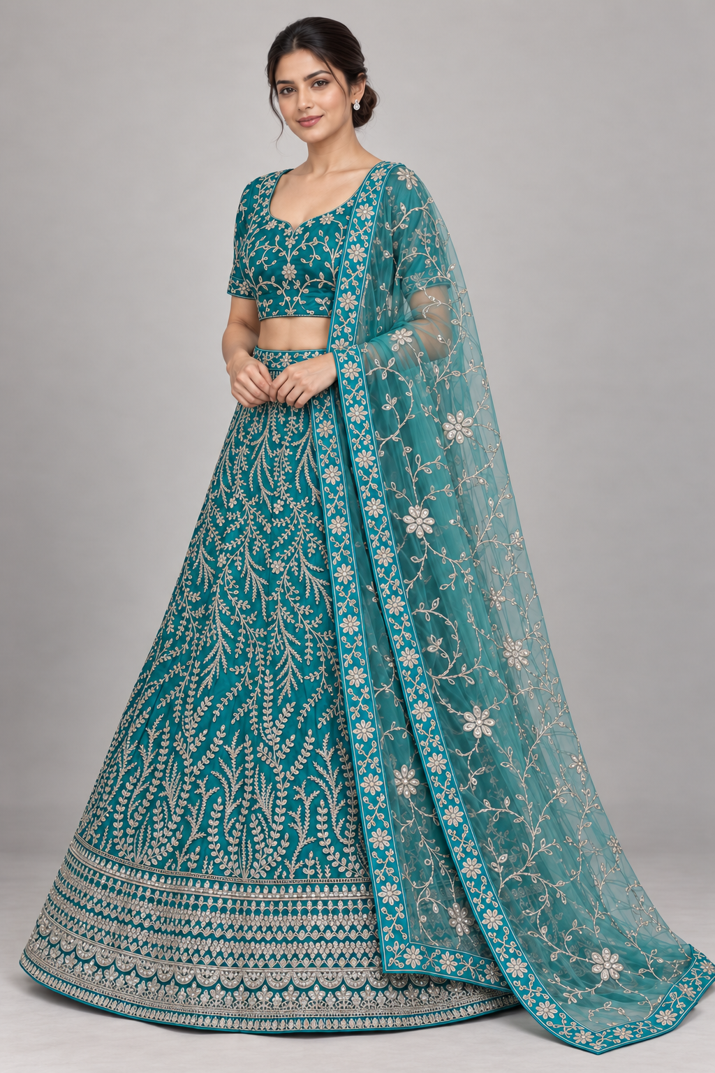 turquoise embroidered lehenga — Raashi Silk House