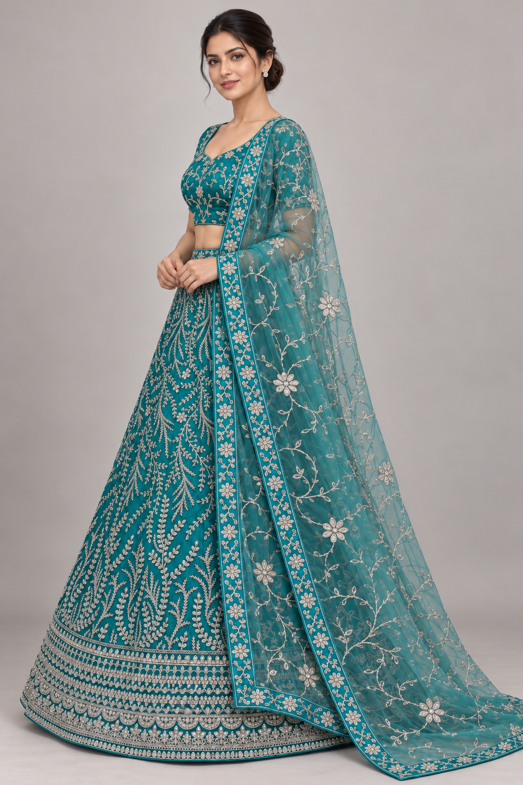 turquoise embroidered lehenga — Raashi Silk House