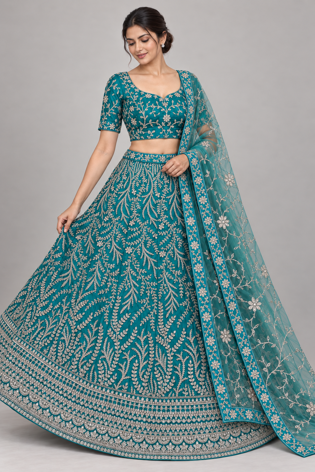 turquoise embroidered lehenga — Raashi Silk House