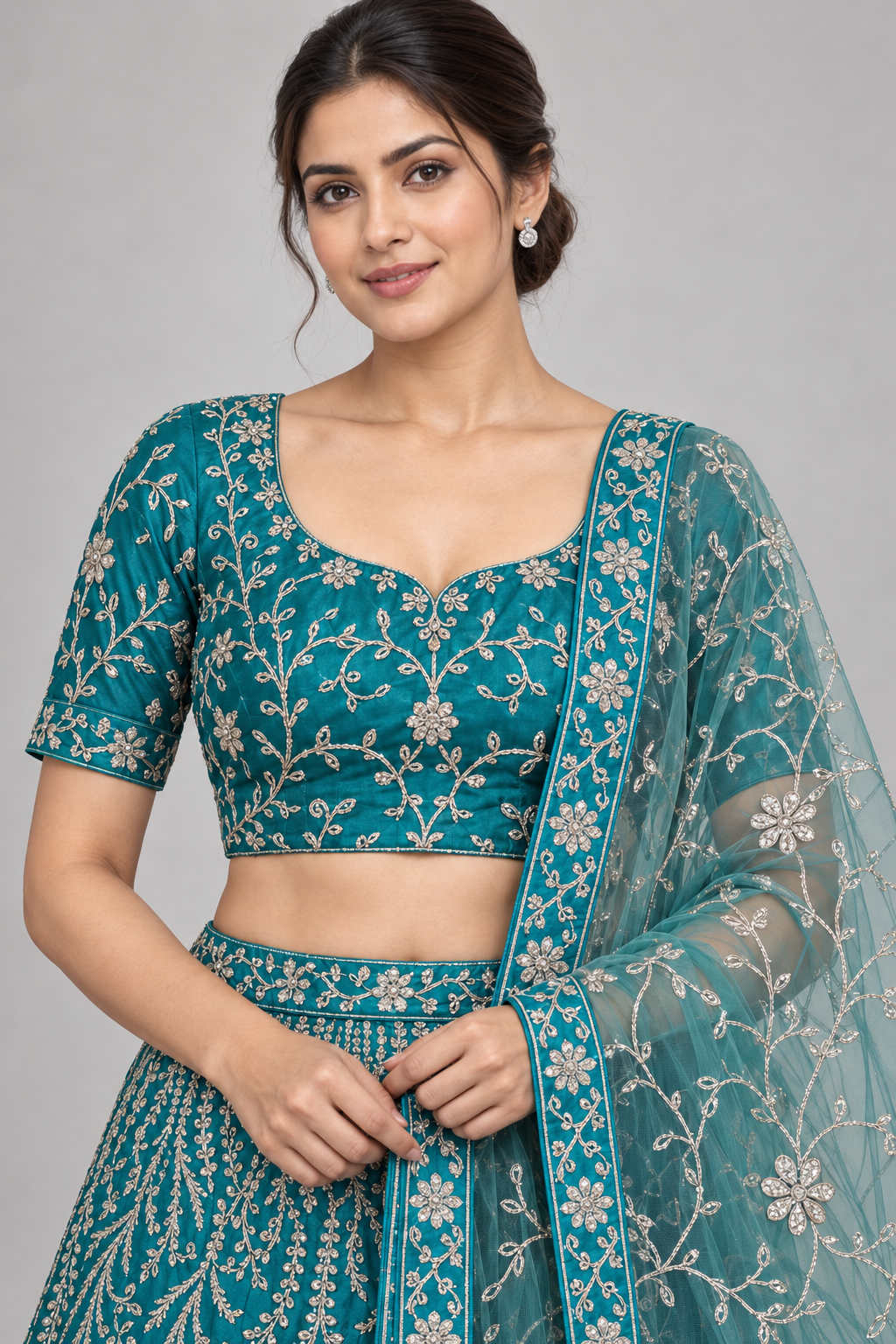 turquoise embroidered lehenga — Raashi Silk House